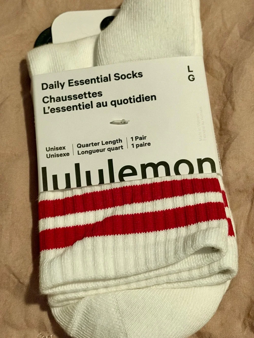 lululemon athletica White Quarter Socks with Red Stripes